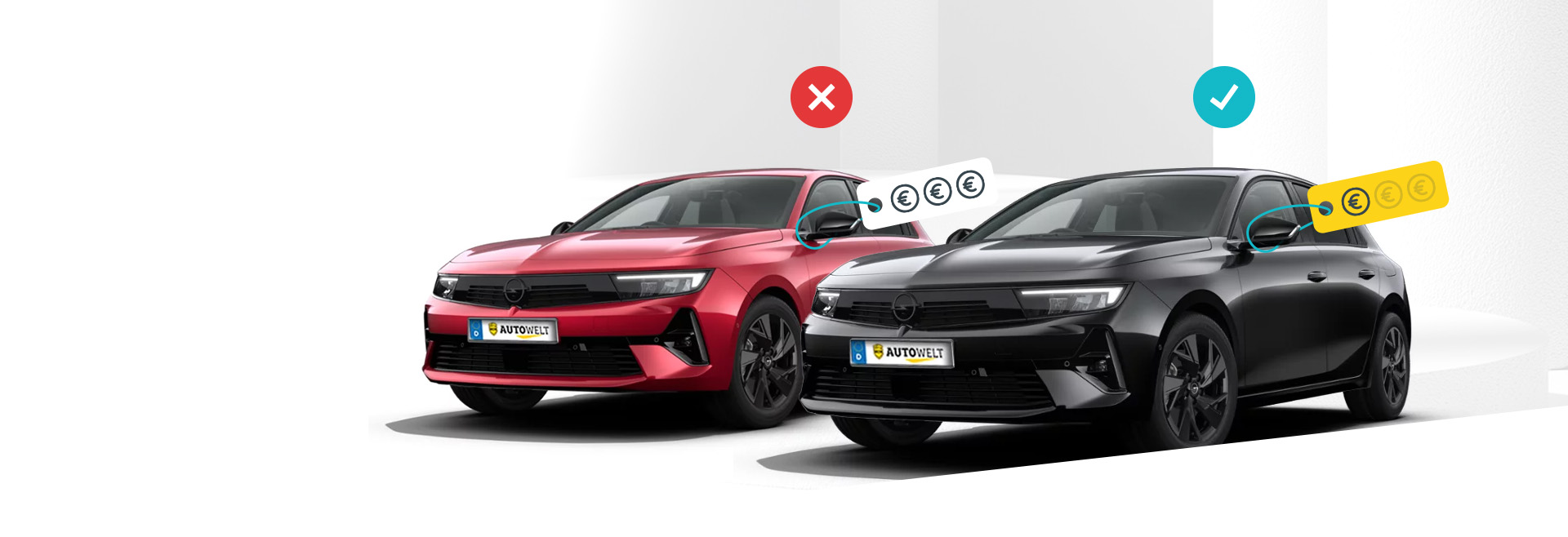 Zwei Autos symbolisieren den Unterschied Tipps zum Autokauf zu erhalten.